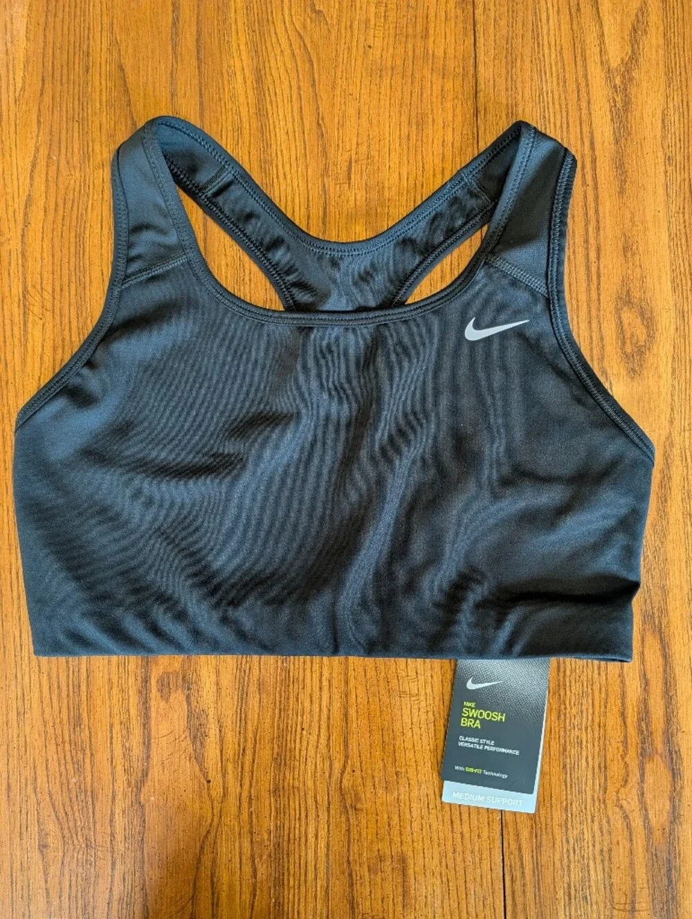 Nike Swoosh Sports Bra - Medium Support - Black - Size Large - NWT